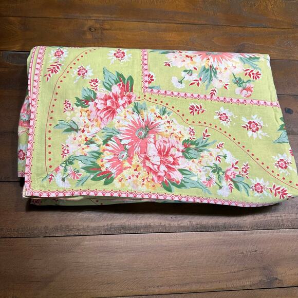 April Cornell Vintage Style Floral Lime Green Pink Tablecloth Rectangle 118 x 59 - Picture 1 of 8